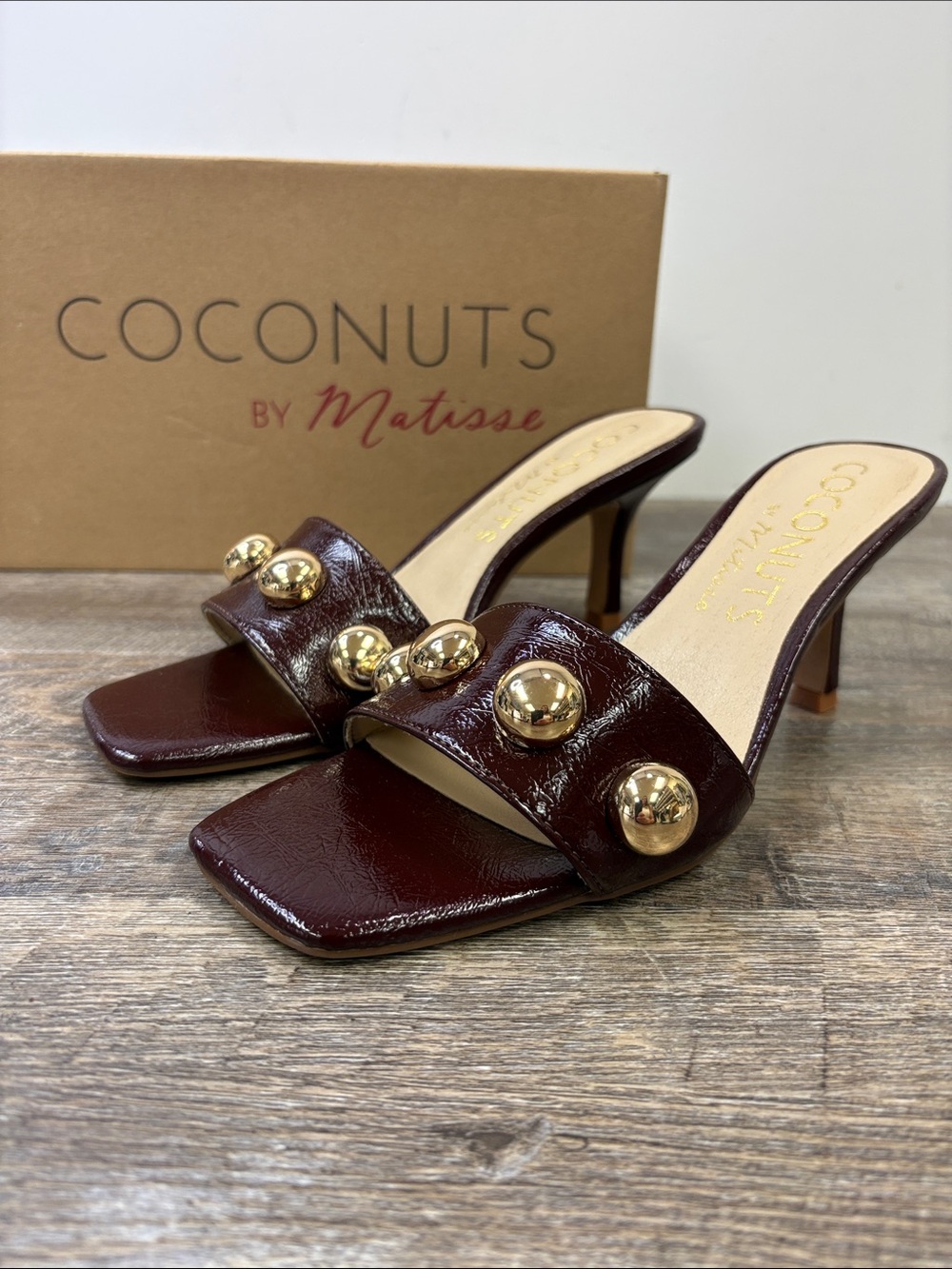 Coconuts by Matisse Theo Burgundy Studded Slide Heels Size 8